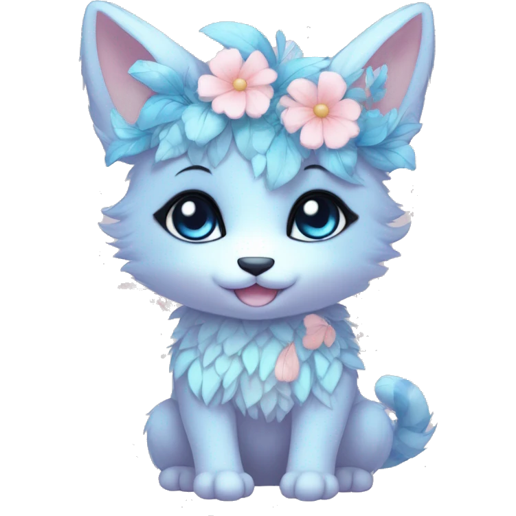Anthro Cute Cool Blushing Pastel Innocent Shy Kawaii gorgeous sparkly ethereal fantasy animal creature with blue eyes furry sona with flowers and ribbons beautiful aesthetic emoji