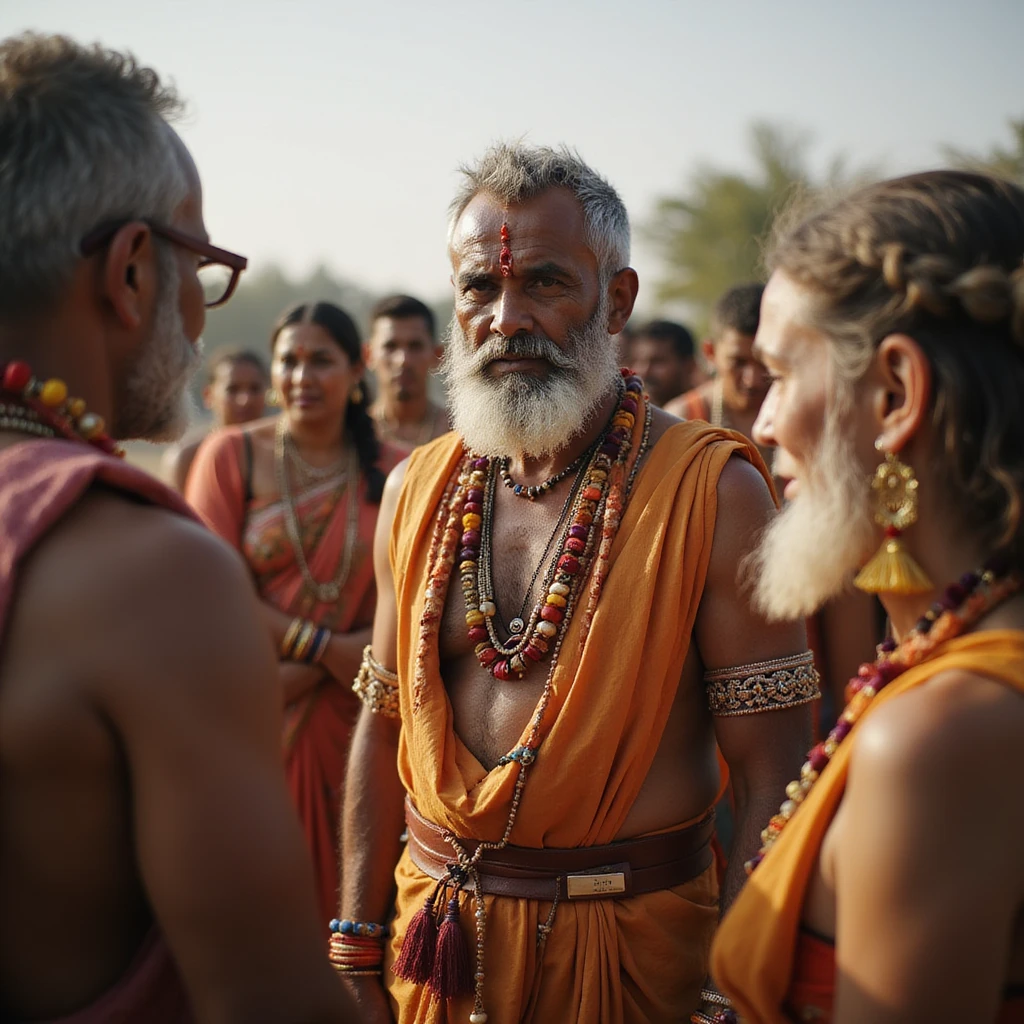 an indian person standing talking to a group emoji