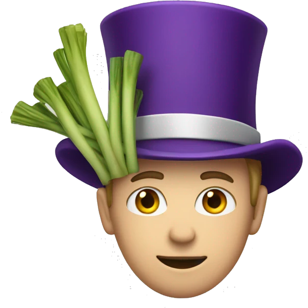 White man wearing a Top Hat with a purple band holding a leek emoji