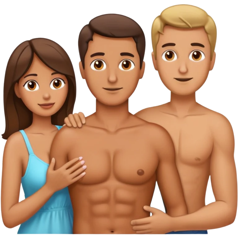a guy and a girl are standing opposite each other, a guy is holding a girl by the chest. a girl is holding a guy by the penis emoji