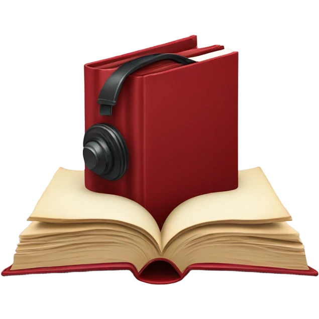 Dark red book open with a dark red headphone on top  emoji