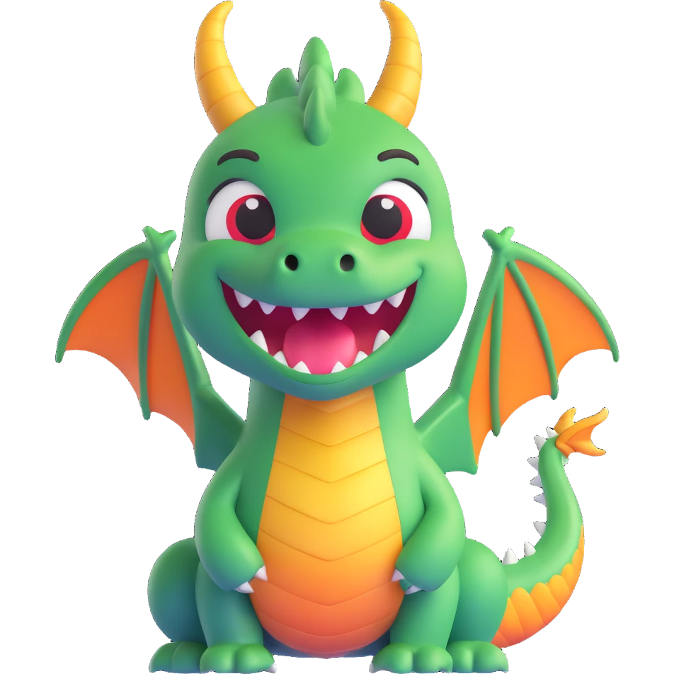 face of a cute fitness dragon coach, 3D emoji style, playful expression, winking emoji