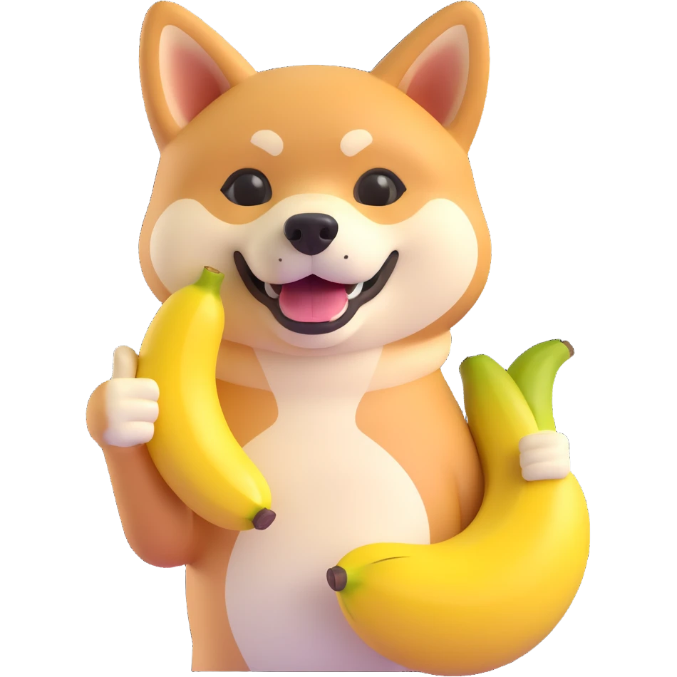 shiba inu showing thumb up and having banana emoji