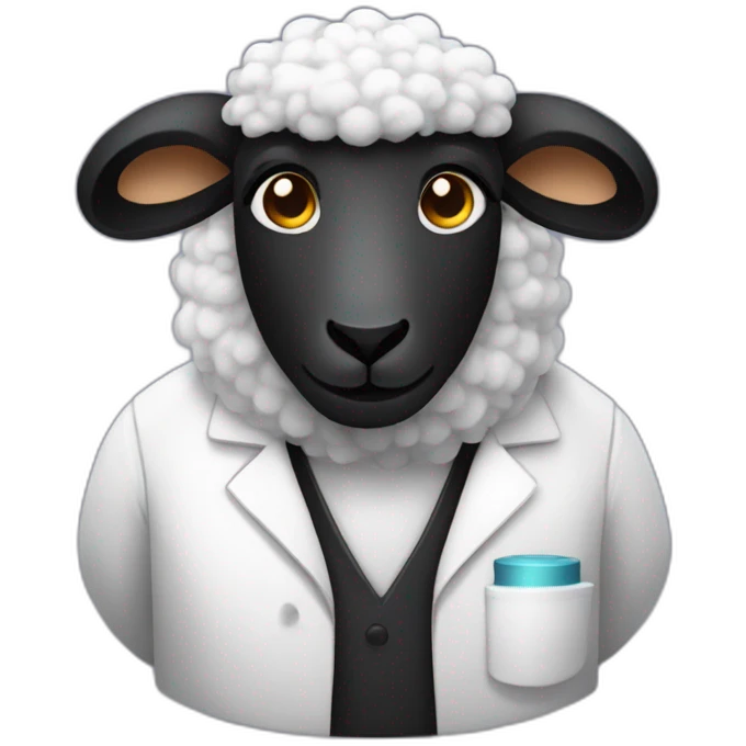a black wooled sheep that is a scientist emoji