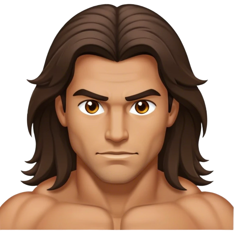 Brown-eyed, muscular man with medium long hair emoji