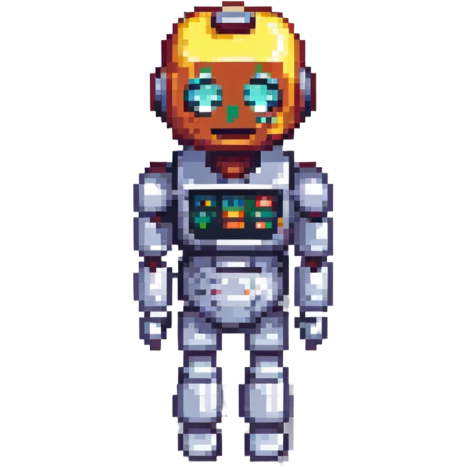 robot in the exact pose of the standard salute emoji, head and body resembling the classic robot emoji, pixel art style emoji