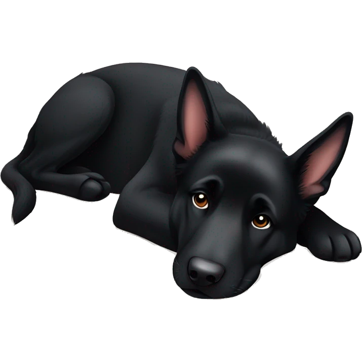 Black German shepherd dog laying down sleeping emoji