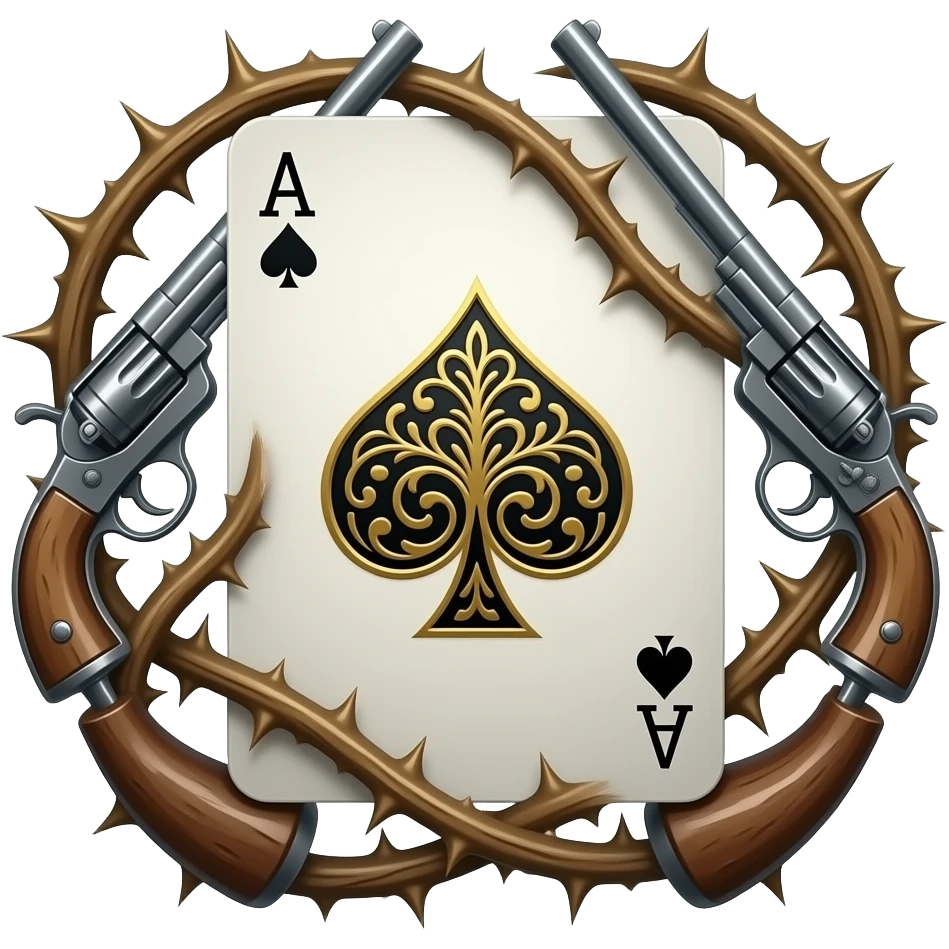 richly ornamented ace of spades surrounded by tendrils of thorns and antique navy guns emoji
