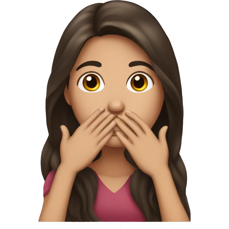long hair Brunette girl with her Hands covering her mouth emoji