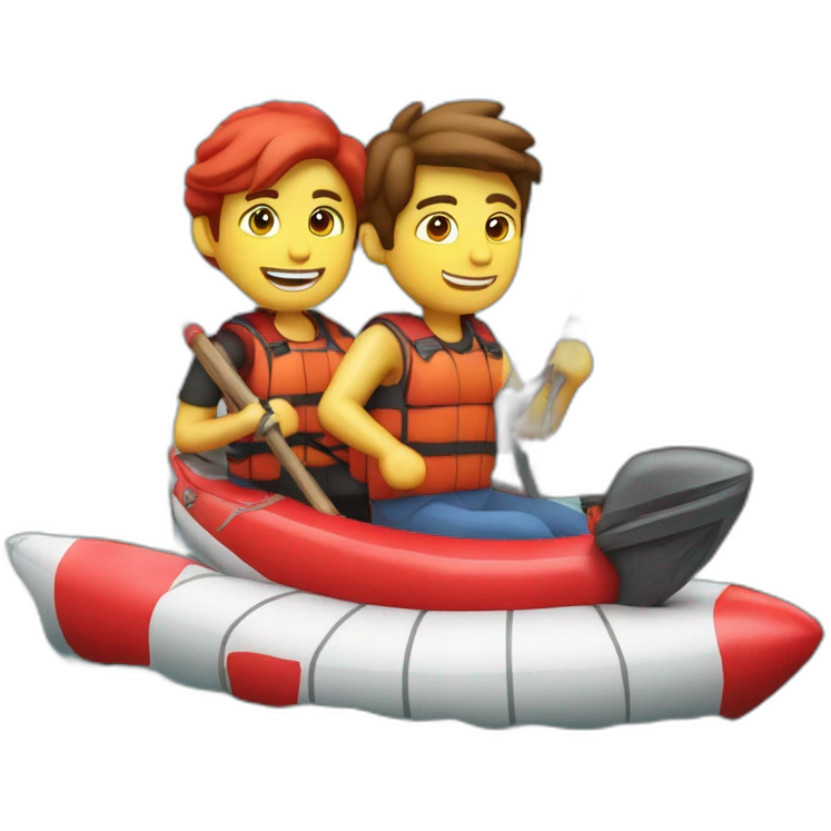 un emoji de un barco inflable rojo pero con motor y una 2 personas pescando en el  emoji