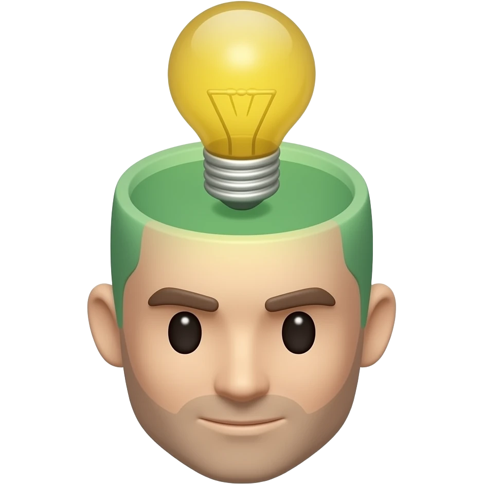 3D isometric face icon, lightbulb glowing above the head.
Minimalist professional style, emerald green & gold accents.
Soft studio lighting, 8k Octane render, ray-tracing detail.
Isolated on white background, premium literary aesthetic --v 6.0 emoji
