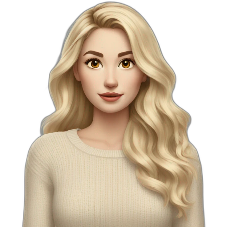 White women, long blonde balayage hair, no smile, beige sweater emoji