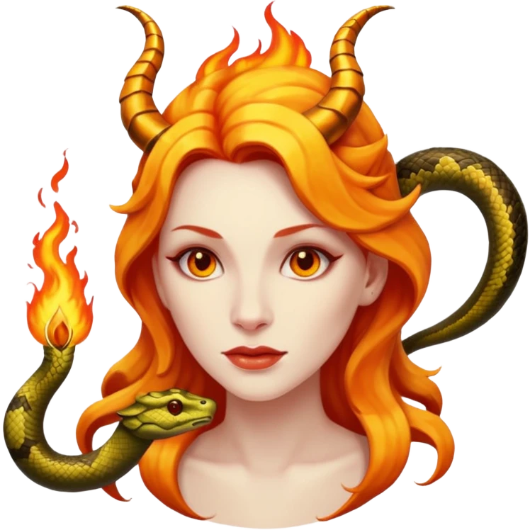 Women snake  and flame horn emoji