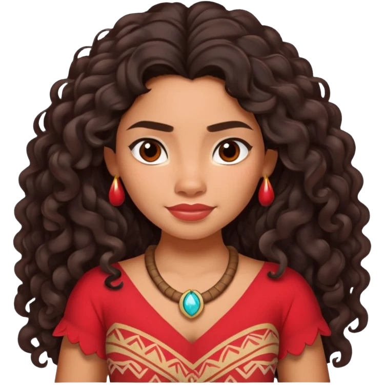 Moana character with long curly dark hair, wearing a red top, Polynesian princess emoji