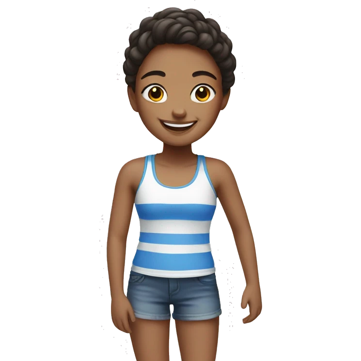 smiling girl in a blue and white tank top emoji