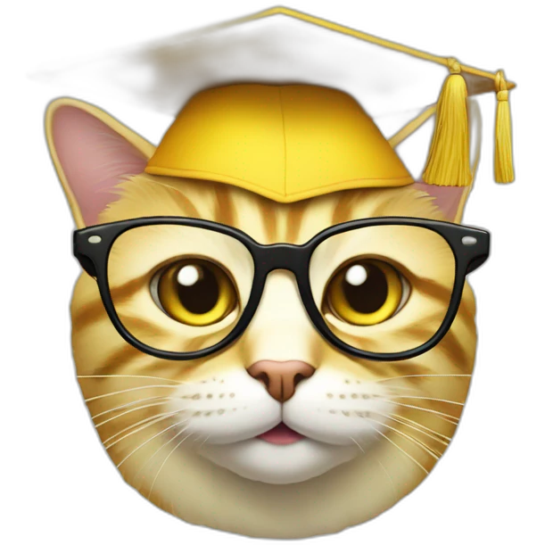 yellow-emoji-cat-head-with-glasses-and-with-mortarboard-on-its-head emoji
