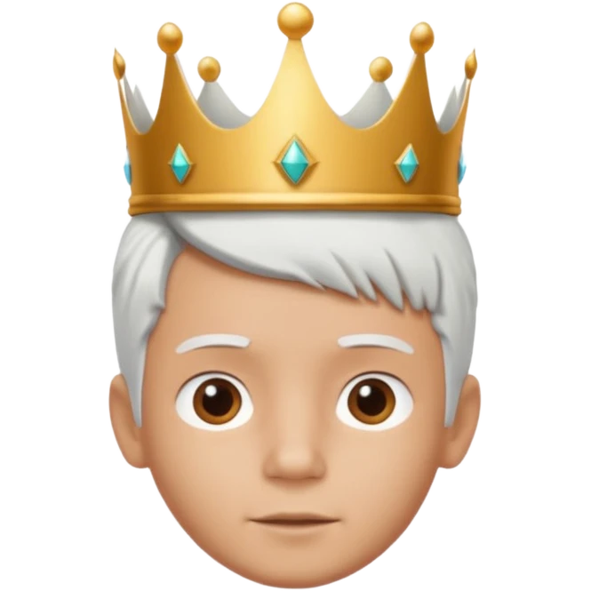 Royal latin Kid boy with crown head 3d style only face half rotate head white hair 3d face in rotate emoji