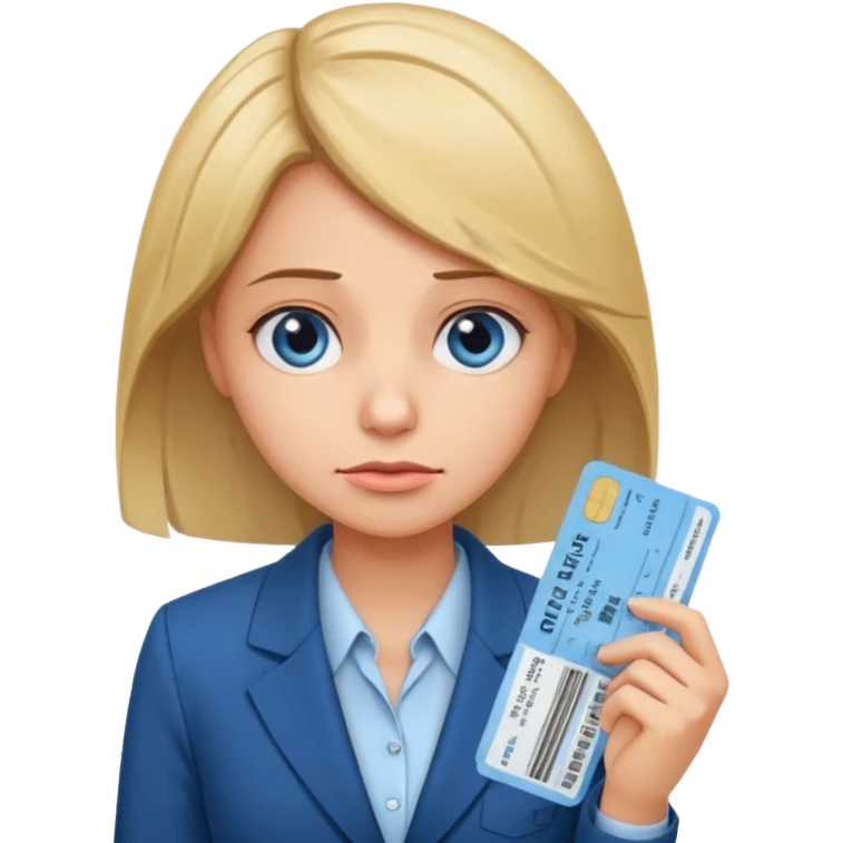 Девушка в офисном костюме, грустная, с билетами на самолет в руках  emoji