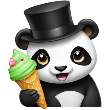 Panda eating ice cream with top hat emoji