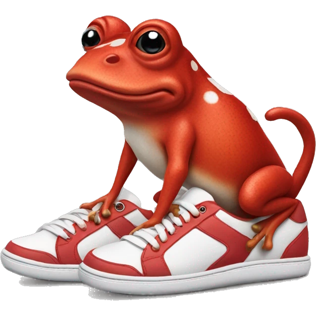 Red frog riding casual dog in sneakers emoji