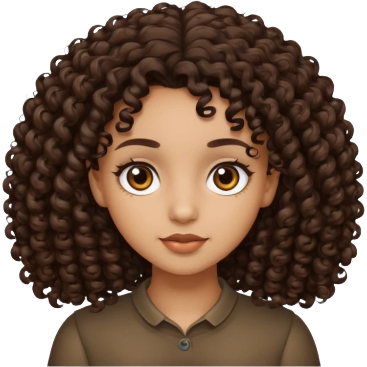 light skinned brown girl with very dark brown hair and dark brown eyes with curly hair emoji