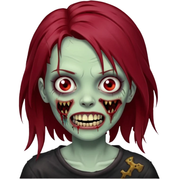 A zombie girl with dark red mid length  hair with grills  emoji