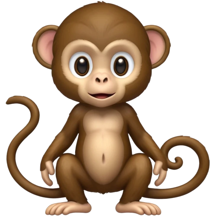 Cute 2.5D shading with fur and dark brown color Graphics. Front View Standing Monkey. For kids. emoji