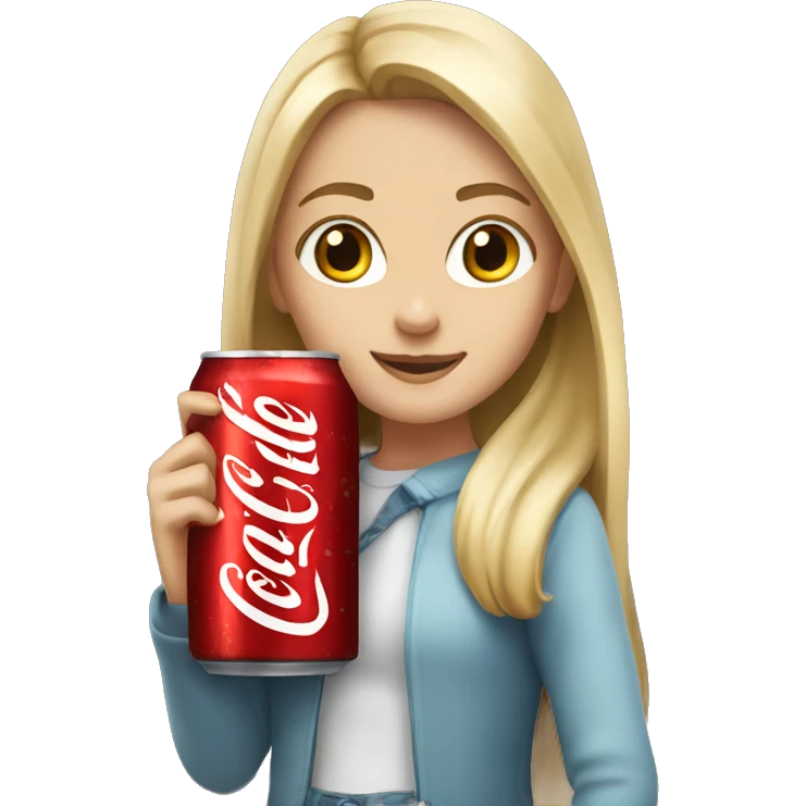 Girl with long blonde hair holding a Coke Zero can emoji