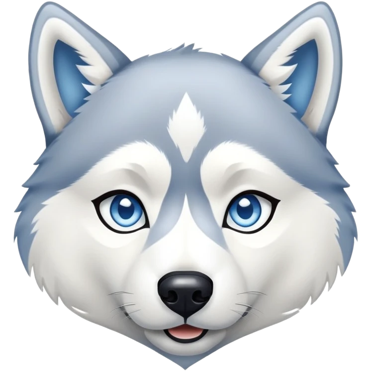 Huskey with a dimond face shape and navy fur on the border and white on the face and light blue eyes emoji
