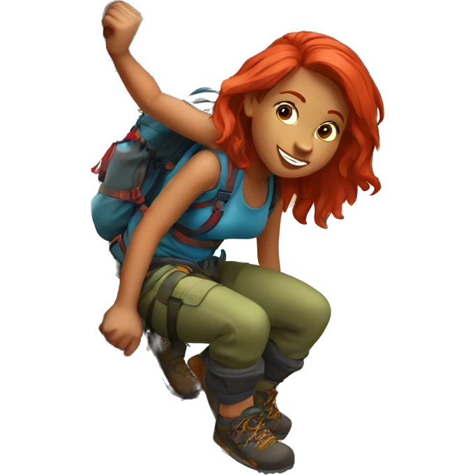 Climbing Girl with red hair on a mountain emoji