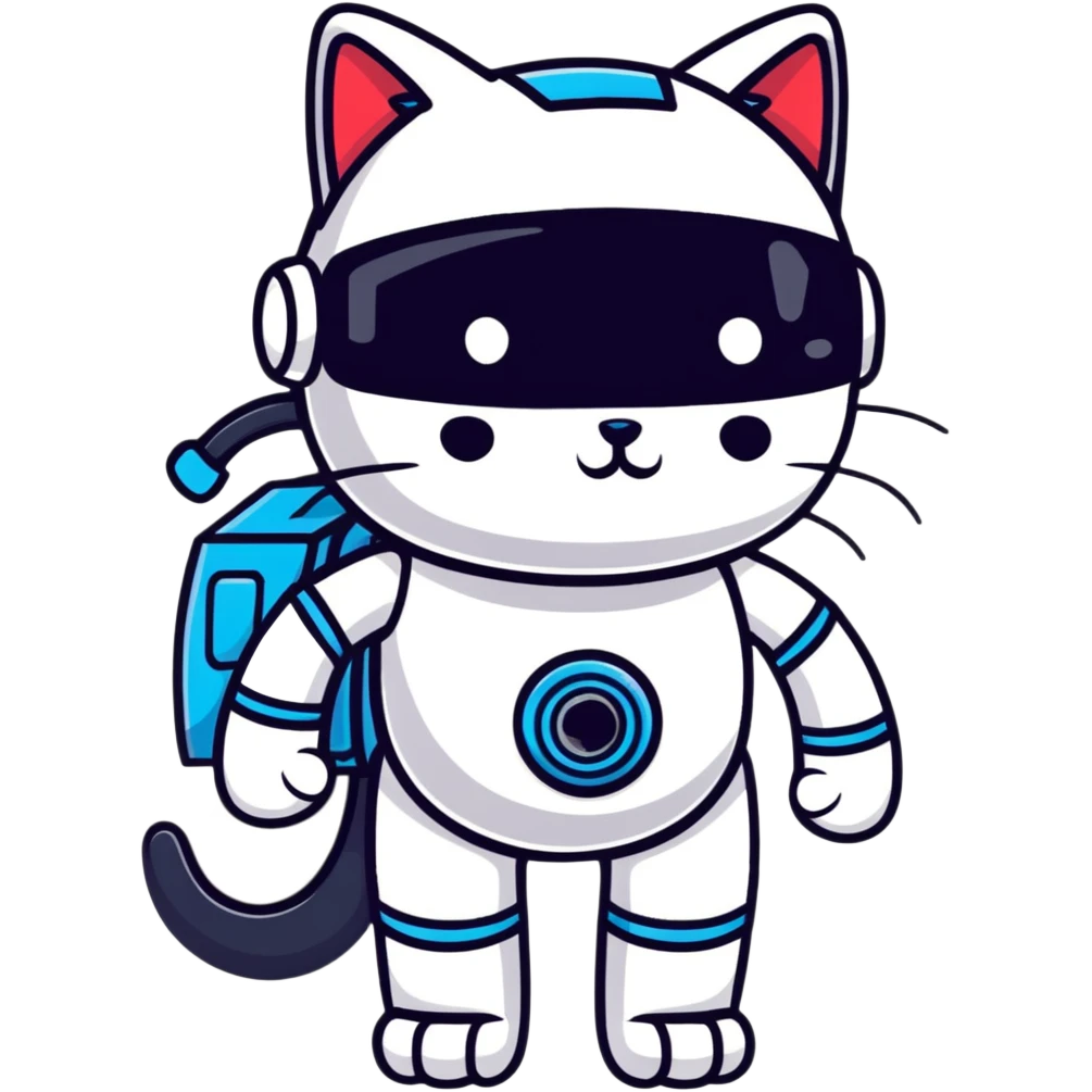 white standing robocat with a display instead of face emoji