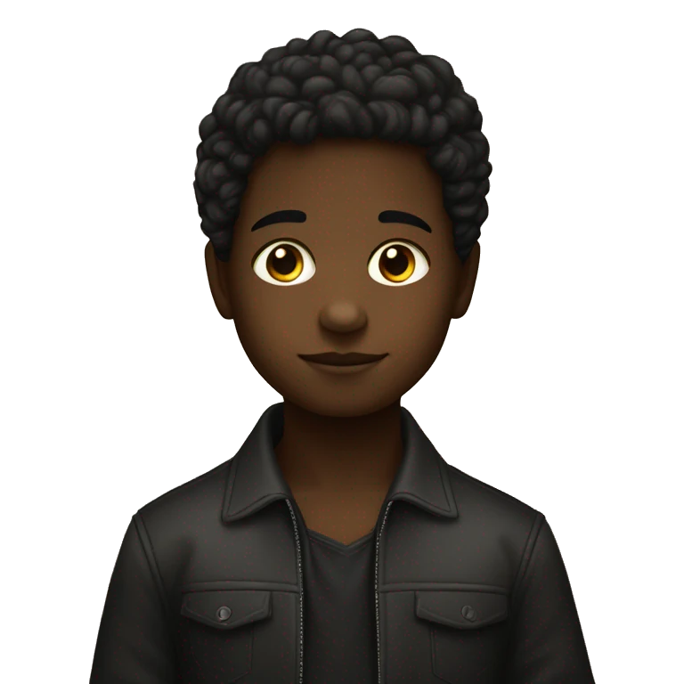 un niño con pelo liso y cafe oscuro con ojos negros emoji