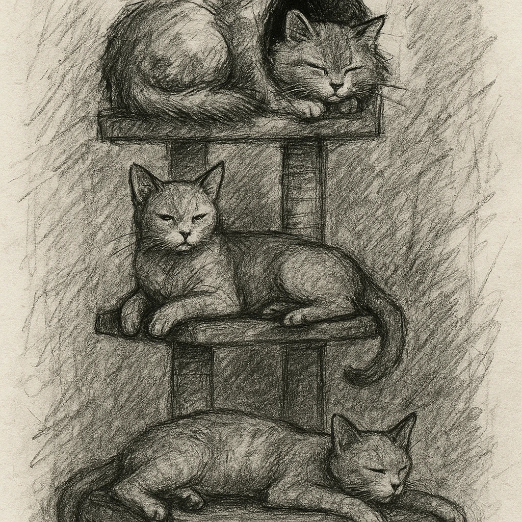 cats relaxing in a vertical playhouse emoji