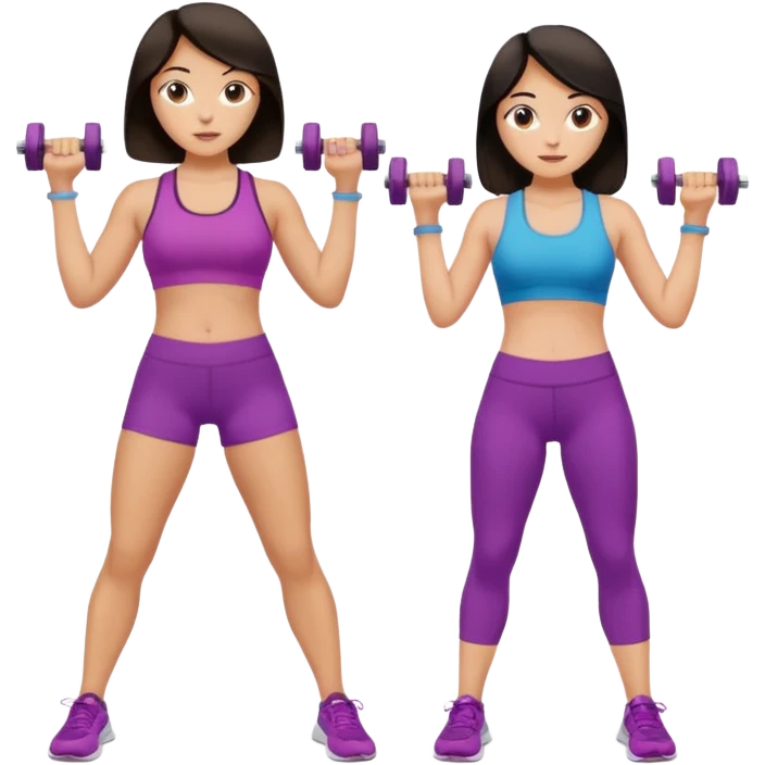 Mom and daughter both with dark hair  doing weight workout  emoji