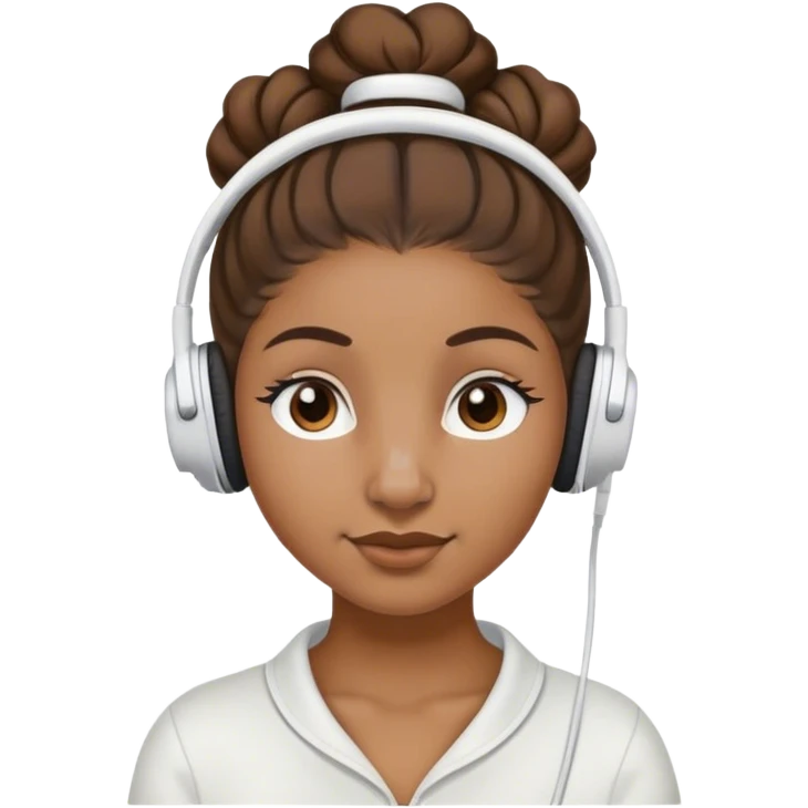 brownskin girl with white headphones on with hair in bun and nose ring emoji