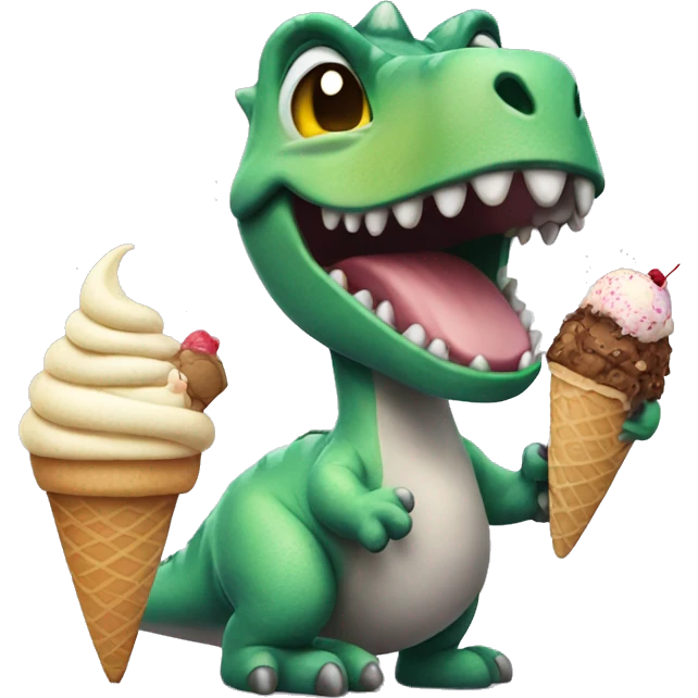 Dinosaur on cat with ice cream emoji