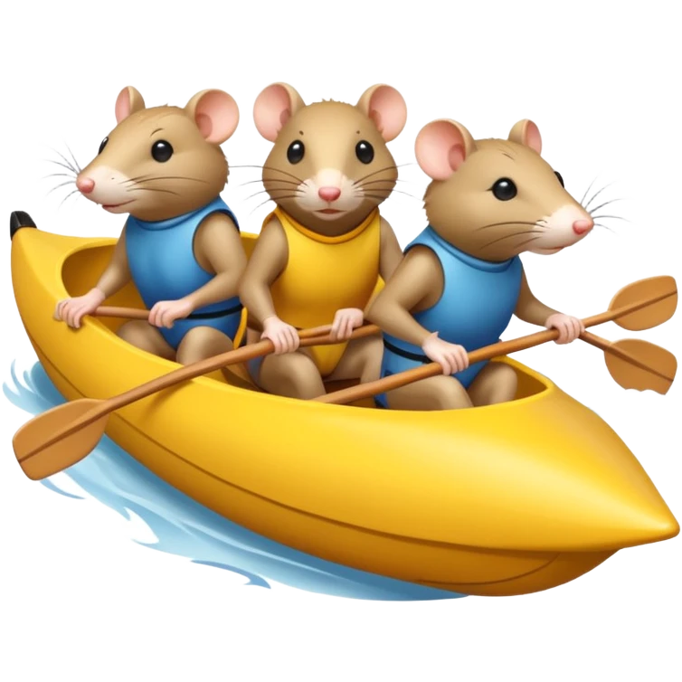 Four rats rowing a yellow racing shell on river  emoji