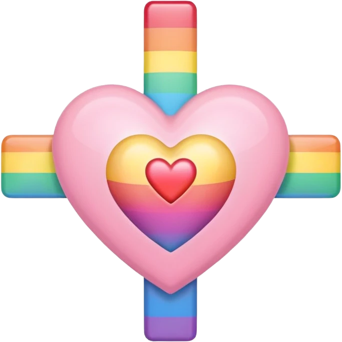 Heart infront of cross, pastel pink and rainbow emoji