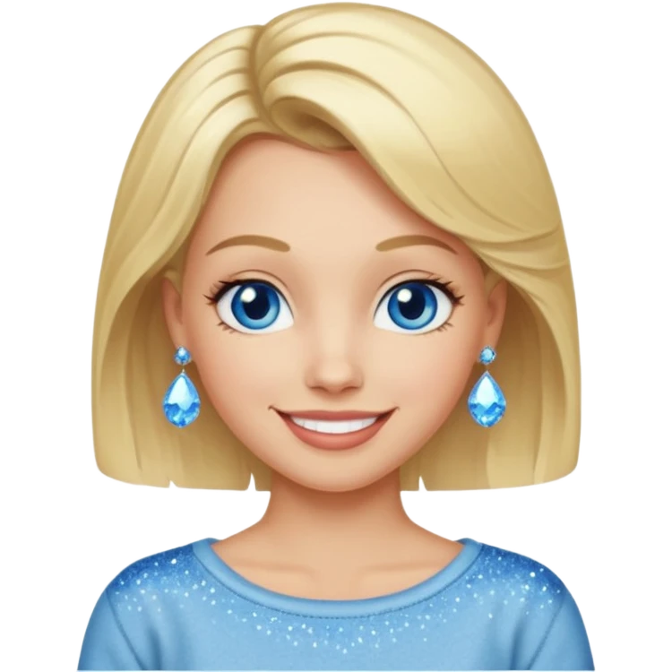 make this real, blond, hair below shoulder, blue eyes, 50s, sparkle in the eyes, fun, smile, no earrings, relaxed style, sweats or jeans emoji