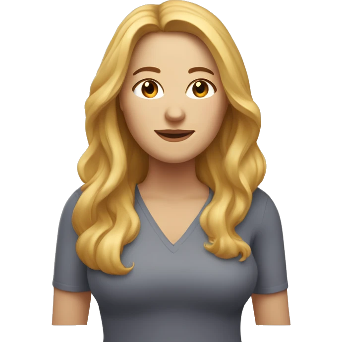 Caucasian woman with golden long hair, freckles, and a plus-size figure. emoji