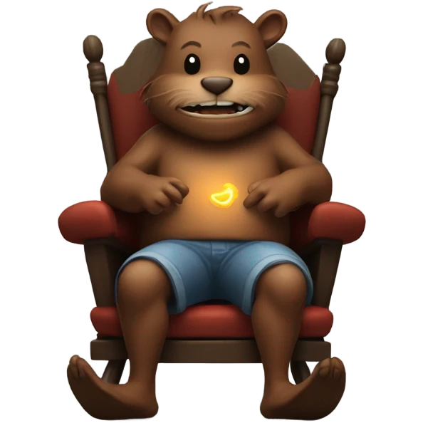 Giant beaver man in rocking chair petting his demon pet emoji