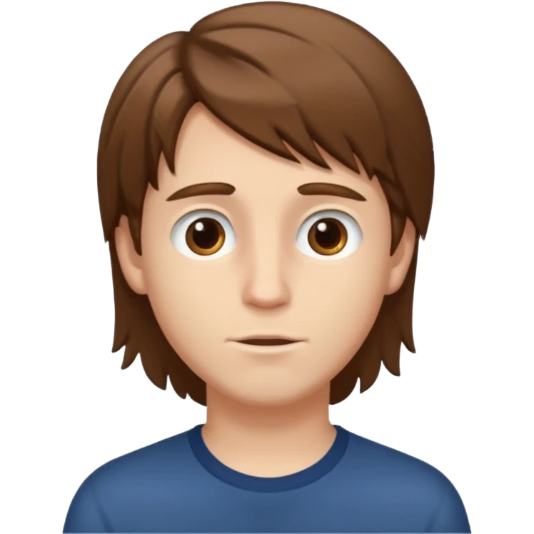 A young white boy with brown hair and eyes, with slightly long, straight and disheveled hair, Make it look aesthetic emoji