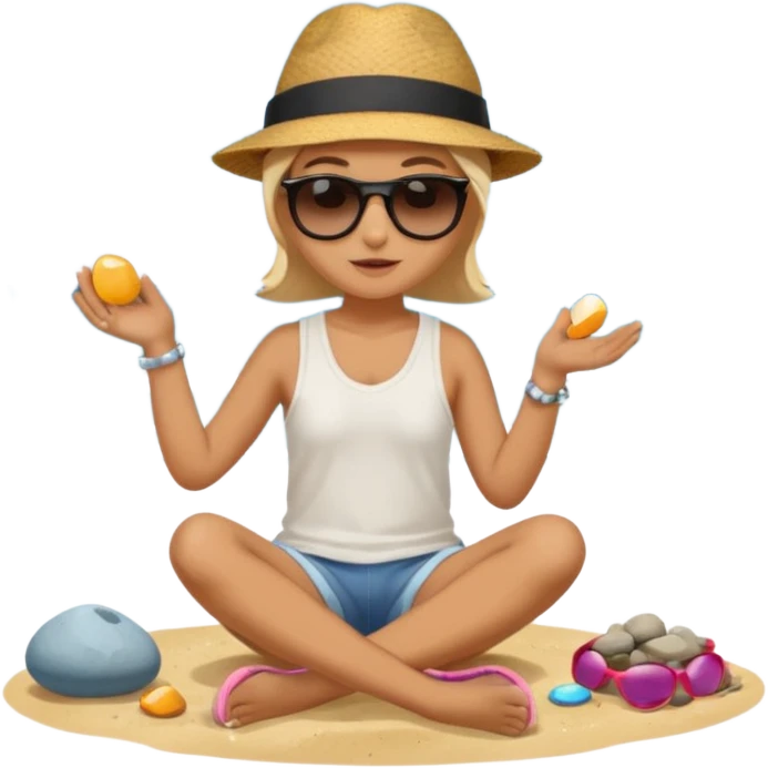 Someone sitting on the ground in the Beach close to the water and throws stone at the water and it's a sunrise  emoji