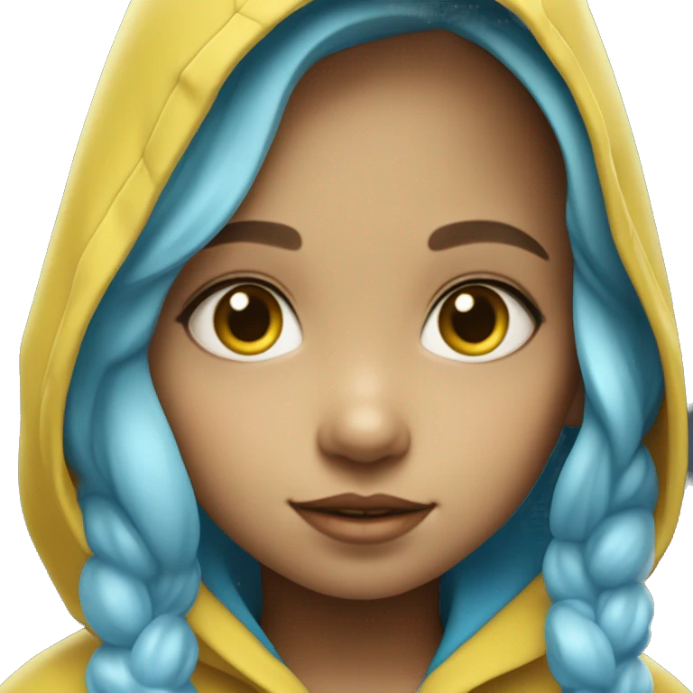 Cute little girl with light blue hair wearing a yellow raincoat hood up with rosary fair skin emoji