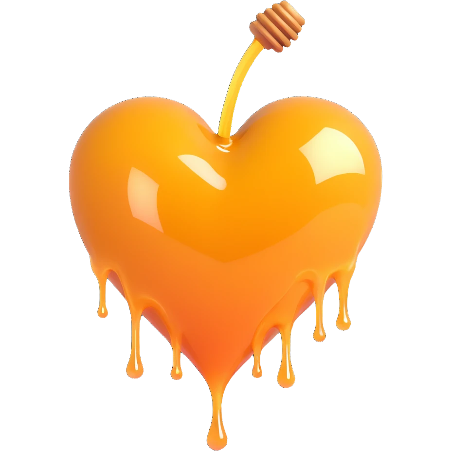 a heart in a rich honey color, dripping with soft, glowing honey, with an ambrosia or nectar-like appearance, radiant and luscious emoji