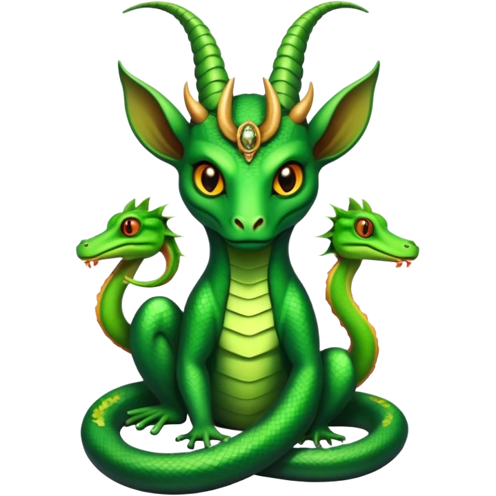 A green serpent  feminine Baphomet  with frogs and geckos emoji