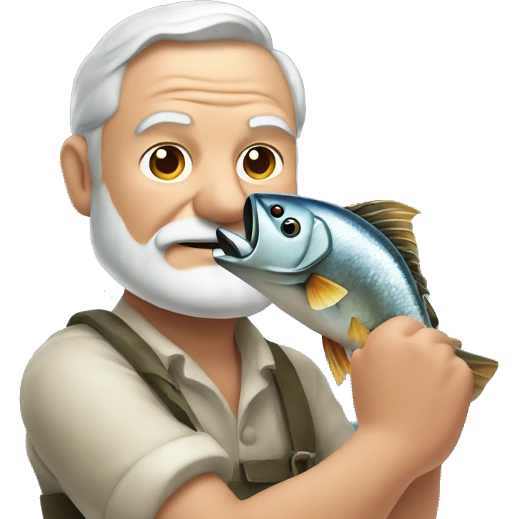 Ernest Hemingway holding a fish in his hands emoji