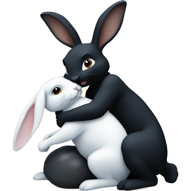 Black rabbit hugging white rabbit with moon behind them emoji