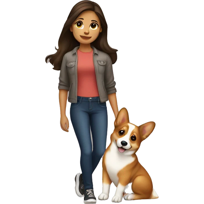 Brunette girl holding a corgi emoji