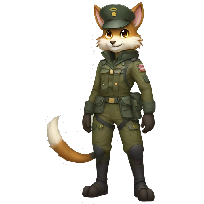 Anthro Fur-Sona-Fakémon with a military outfit Full Body emoji